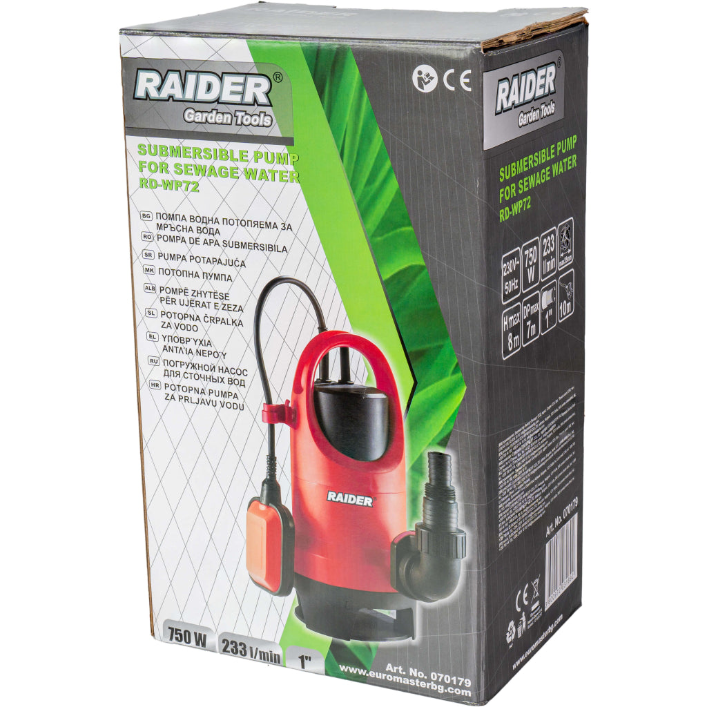 Αντλία Υποβρύχια Νερού Ακάθαρτων 750w 1" 233L/Min 8m RAIDER RD-WP72