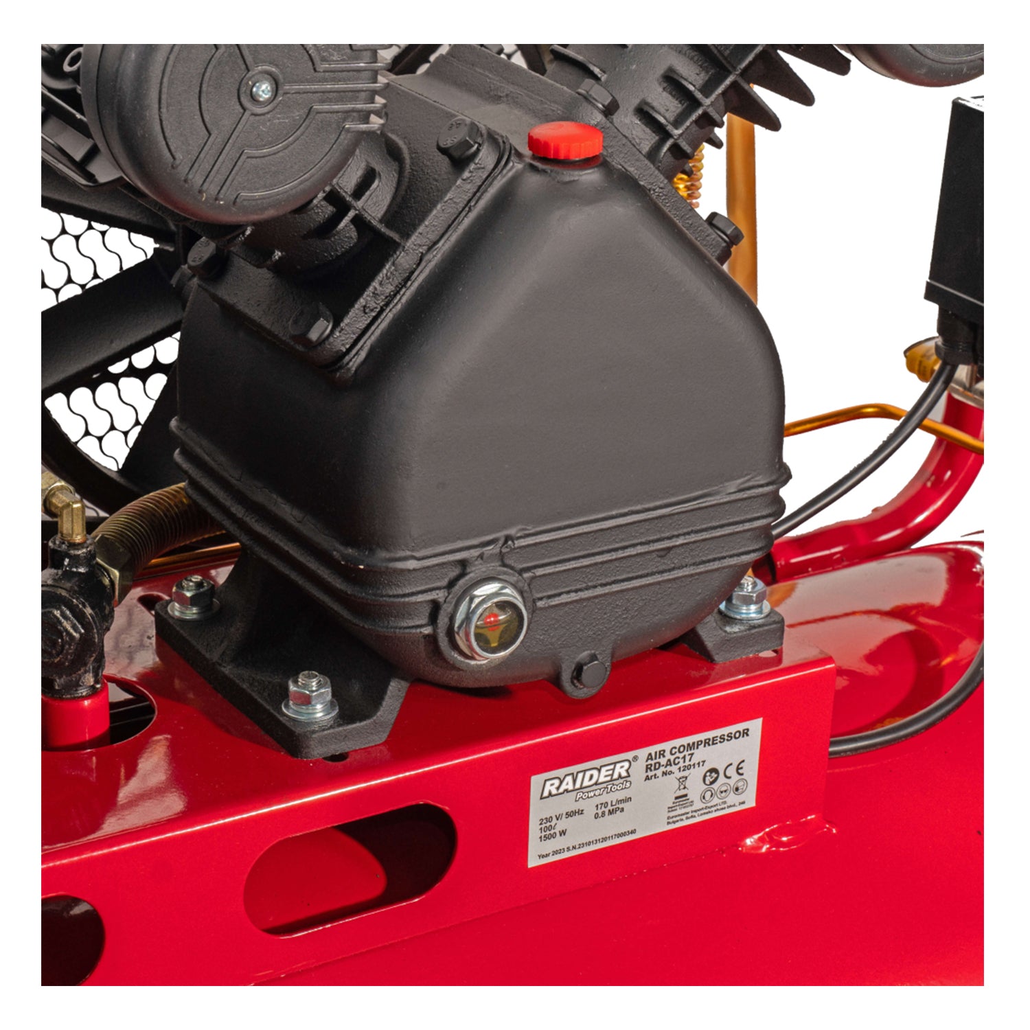 Aεροσυμπιεστής-Κομπρεσέρ Αέρος 100L 2HP 1.5kw 170L/Min 2 Εμβόλων 8Bar 220V RAIDER