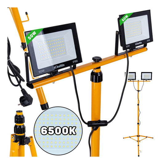 Λάμπα Led Εργασίας 2 X 50W 6500K Με Ρυθμιζόμενο Τρίποδο Στήριξης