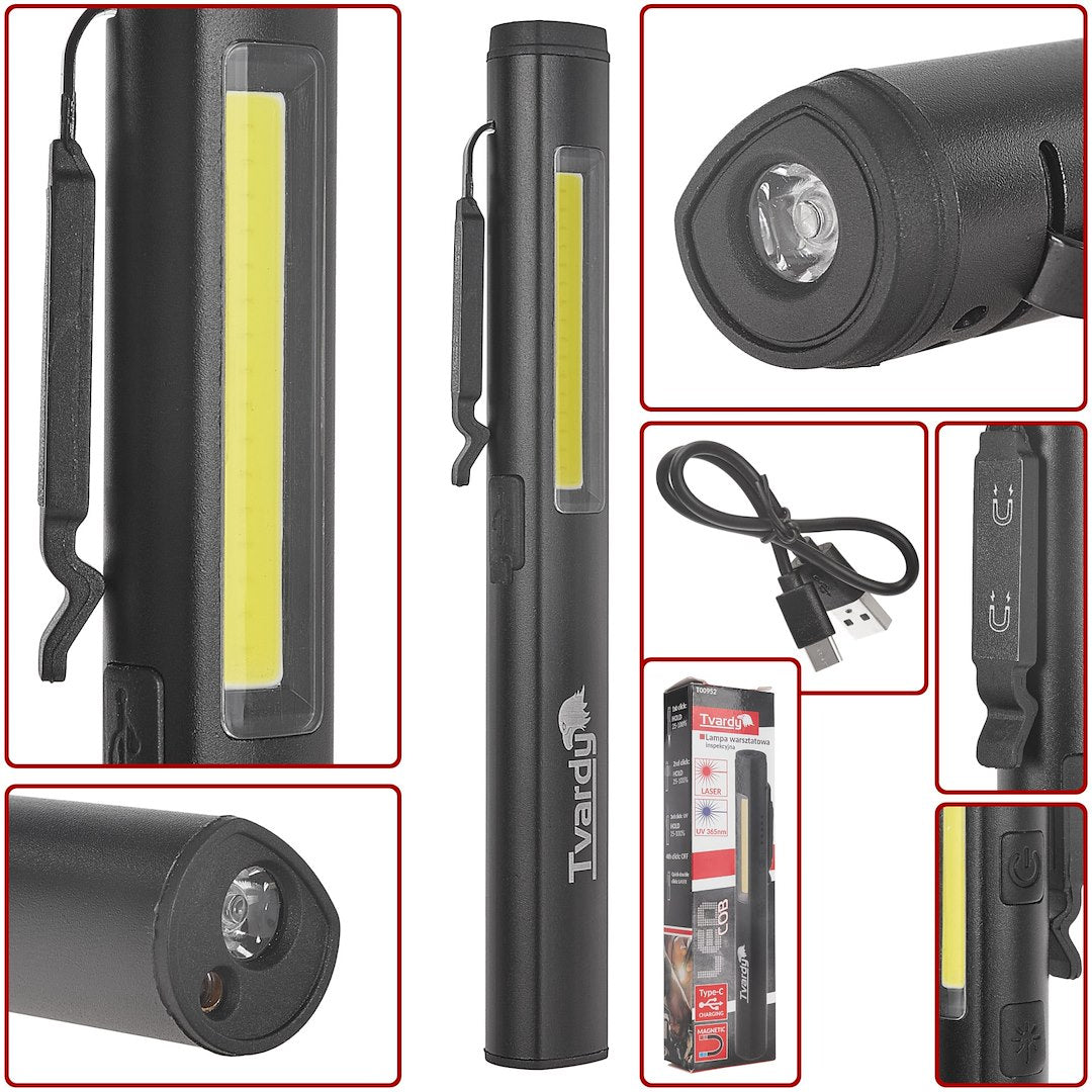 Λάμπα Led Cob Με Laser Και UV Με Μαγνήτη Επαναφορτιζόμενη 5w 400Lumens