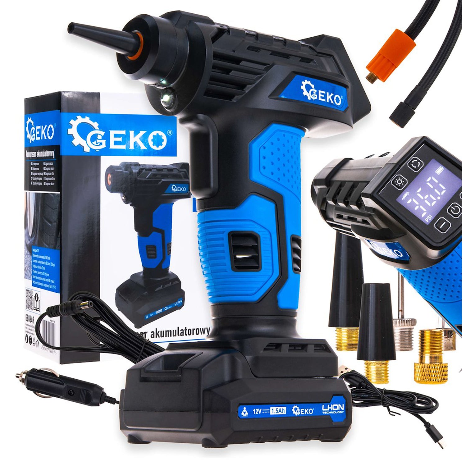 Aεροσυμπιεστής Φορητός Με Μπαταρίας 12V Με Οθόνη LCD GEKO