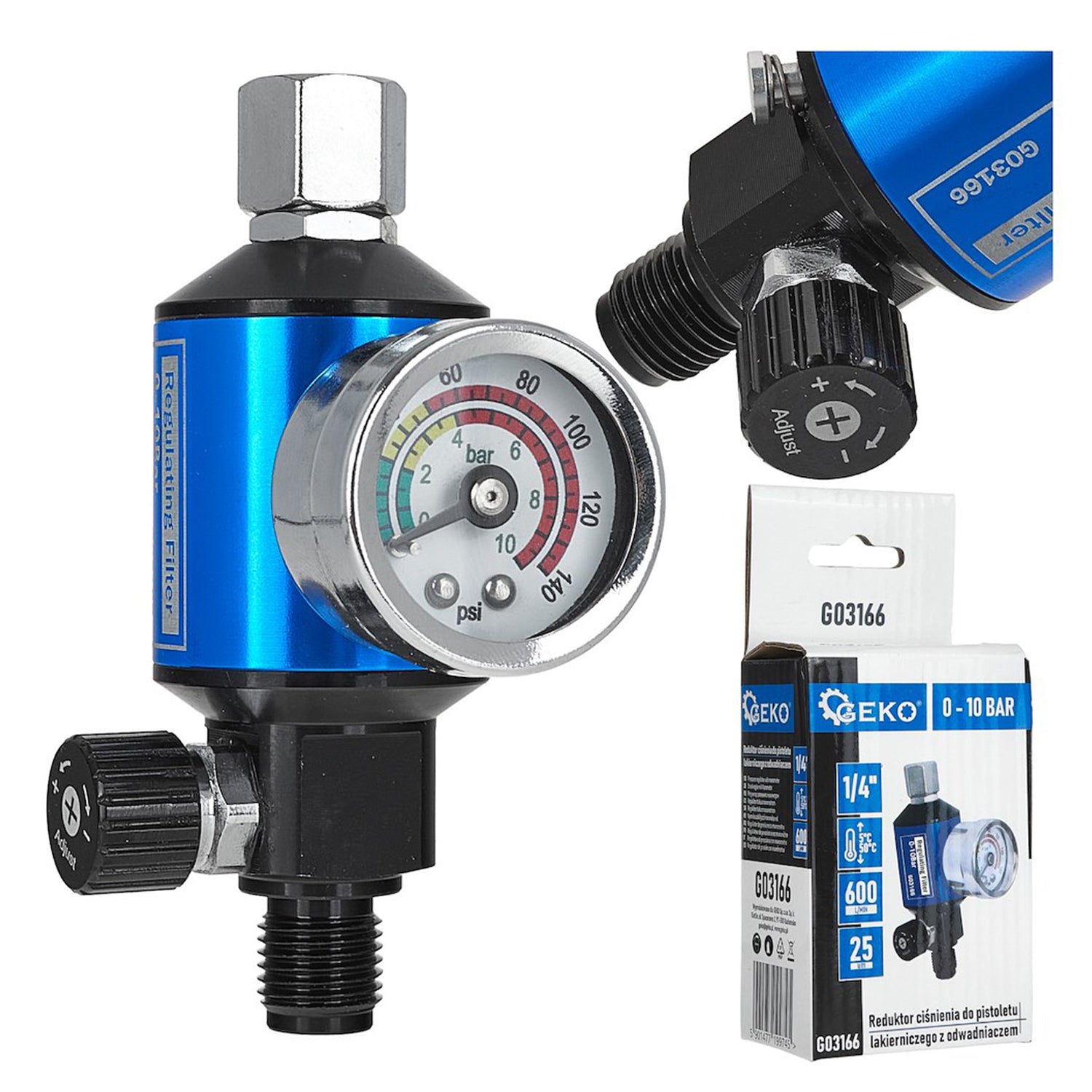 Ρυθμιστής Πίεσης Αέρα Πιστολιών Βαφης Με Μανόμετρο 1/4"