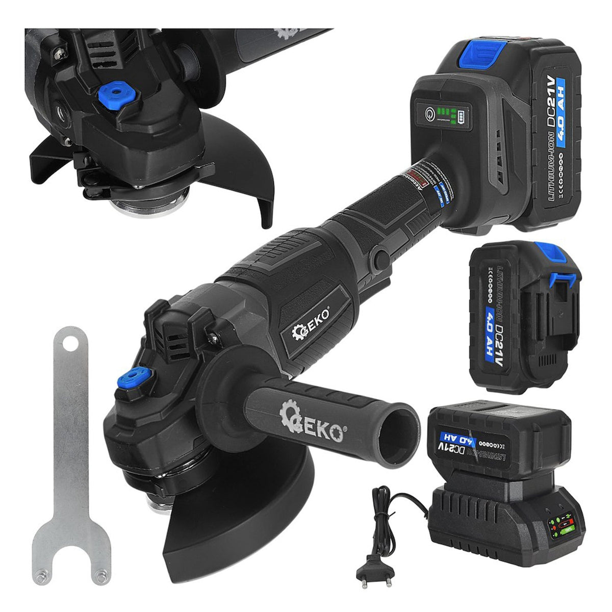 Επαναφορτιζόμενος Γωνιακός Τροχός 125mm 950W 21V Mε 2 Μπαταρίες 4Αh GEKO