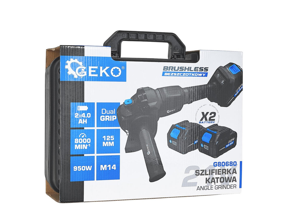 Επαναφορτιζόμενος Γωνιακός Τροχός 125mm 950W 21V Mε 2 Μπαταρίες 4Αh GEKO