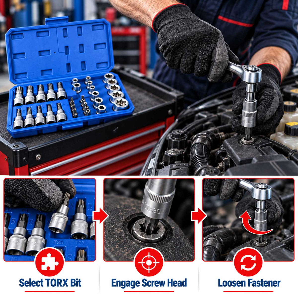 Σετ Καρυδάκια 3/8" Προφίλ Ε Και Μύτες Torx 34Τμχ GEBO TOOLS
