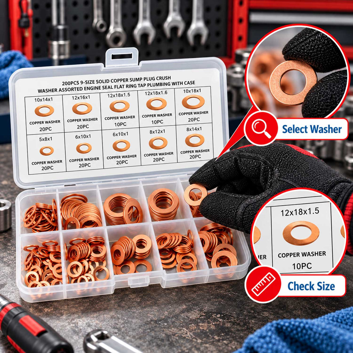 Σετ Ροδέλες Χαλκού 200Τμχ GEBO TOOLS