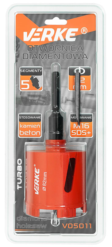 Ποτηροτρύπανο Διαμαντέ 82mm- 5Τμήματα Turbo M16 SDS PLUS Για Μπετόν Και Τούβλο VERKE