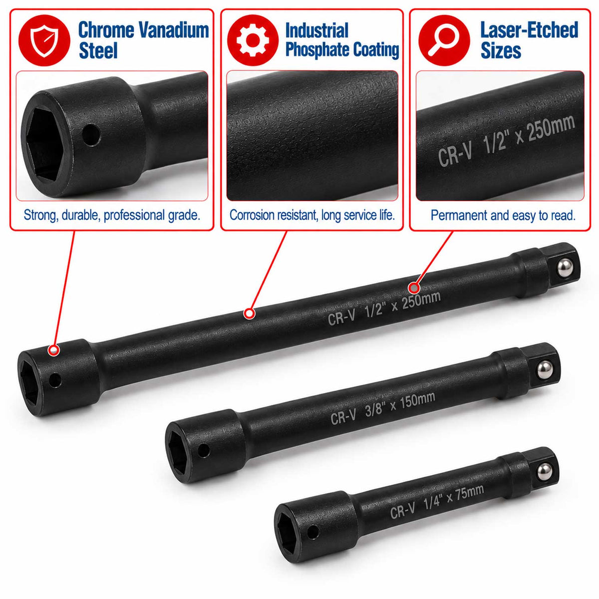 Σετ Προεκτάσεις Για Καρυδάκια 1/4" 3/8" 1/2" 9Τμχ GEBO TOOLS