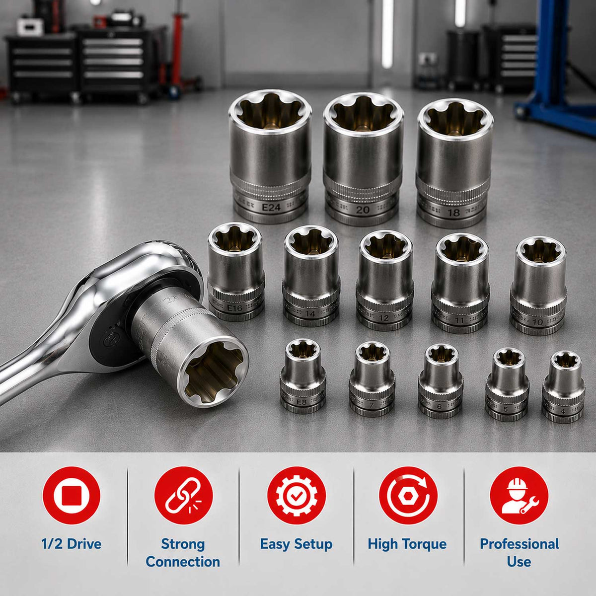 Σετ Καρυδάκια Προφίλ Ε Ε4-Ε24 1/4" 3/8" 1/2" 14Τμχ GEBO TOOLS