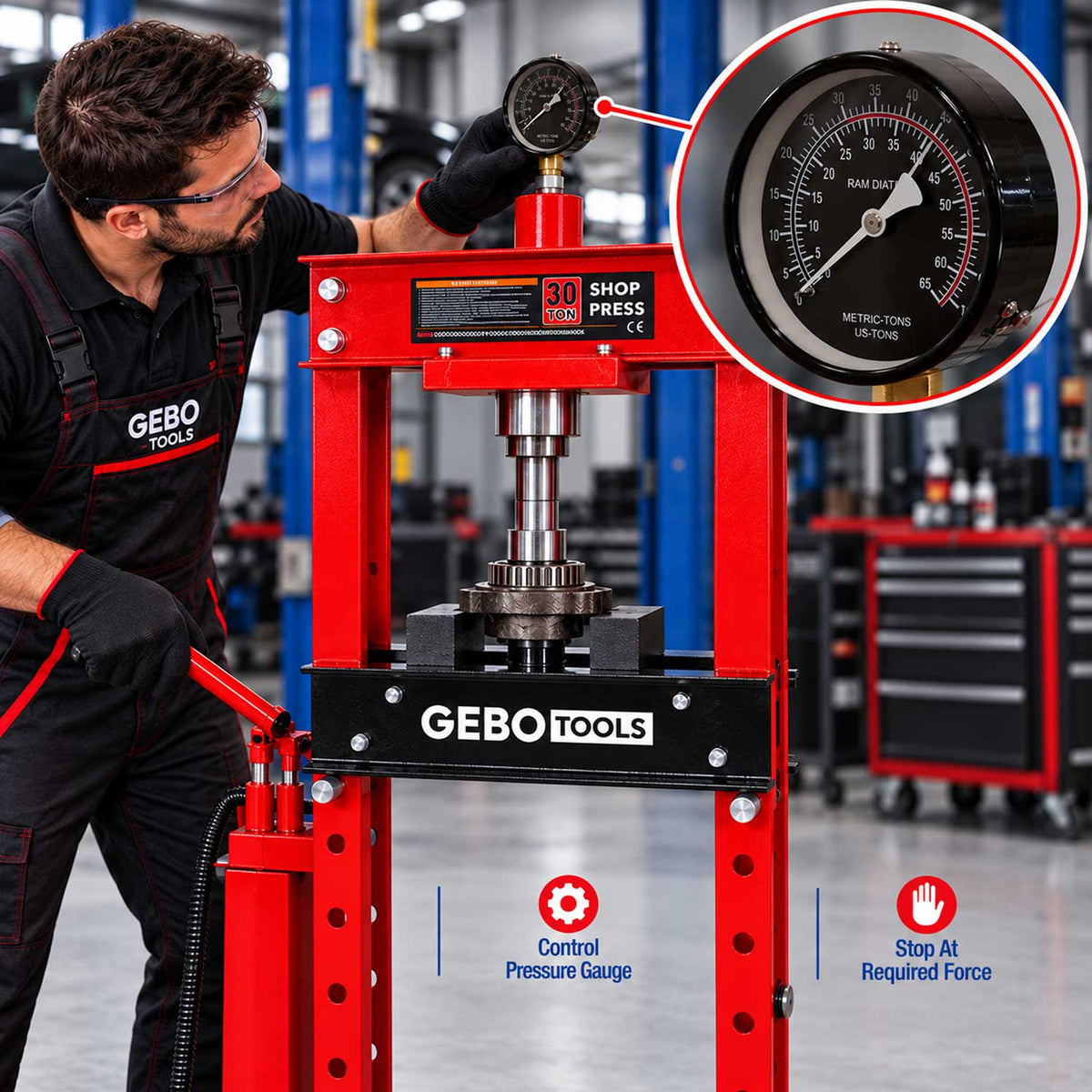 Πρέσα Υδραυλική 30T Διπλής Αντλίας GEBO TOOLS