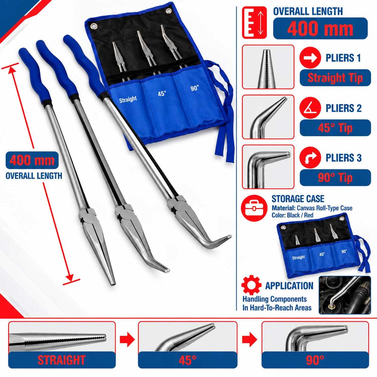 Σετ Μυτοτσίμπιδα Έξτρα Μακριά 400mm 3Τμχ GEBO TOOLS