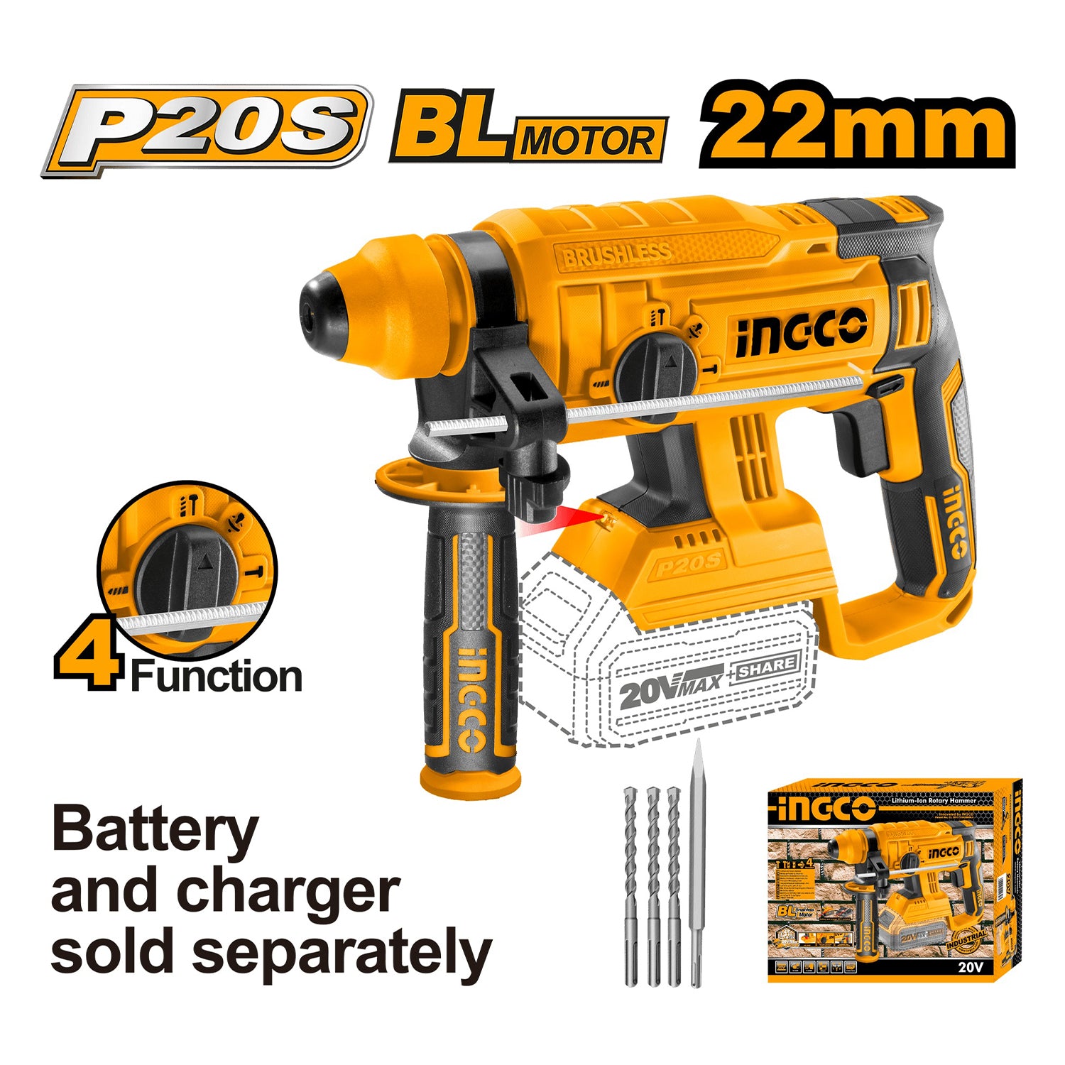 Επαγγελματικό Πιστολέτο Περιστροφικό Με Κινητήρα Χωρίς Ψήκτρες 20V