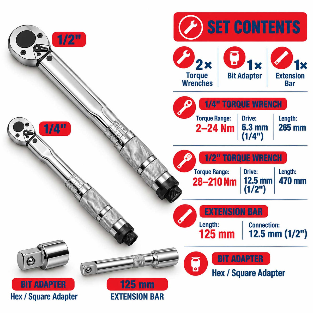 Σετ Δυναμόκλειδα 2-210Nm GEBO TOOLS