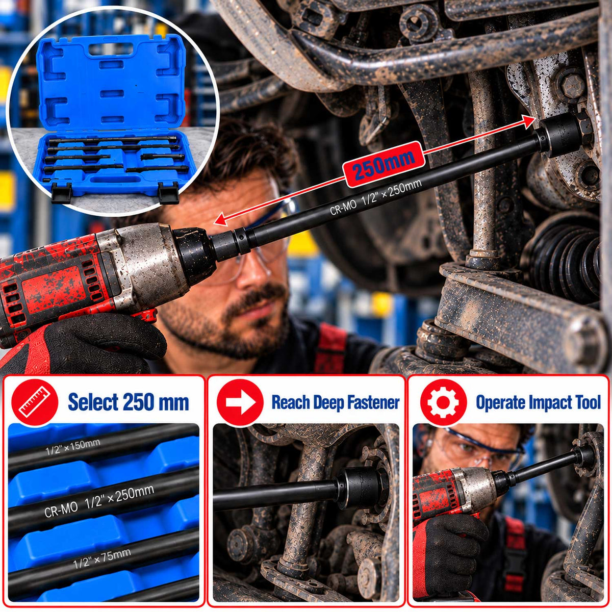 Σετ Προεκτάσεις Για Καρυδάκια 1/4" 3/8" 1/2" 9Τμχ GEBO TOOLS