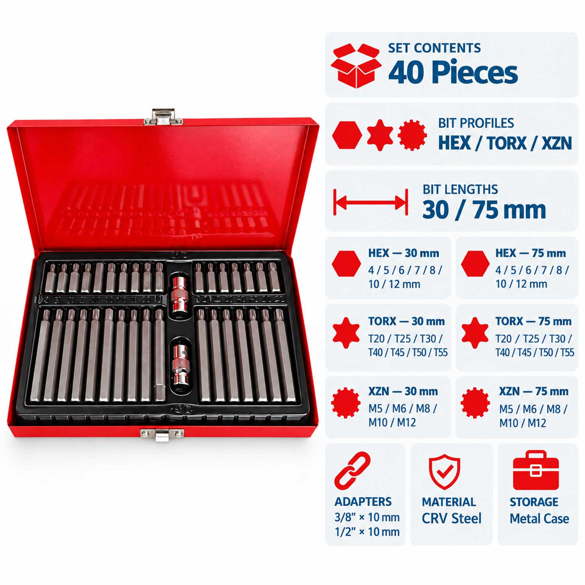 Σετ Μύτες Άλλεν Torx XZN HEX SPLINE Σε Μεταλλική Κασετίνα 40Τμχ GEBO TOOLS