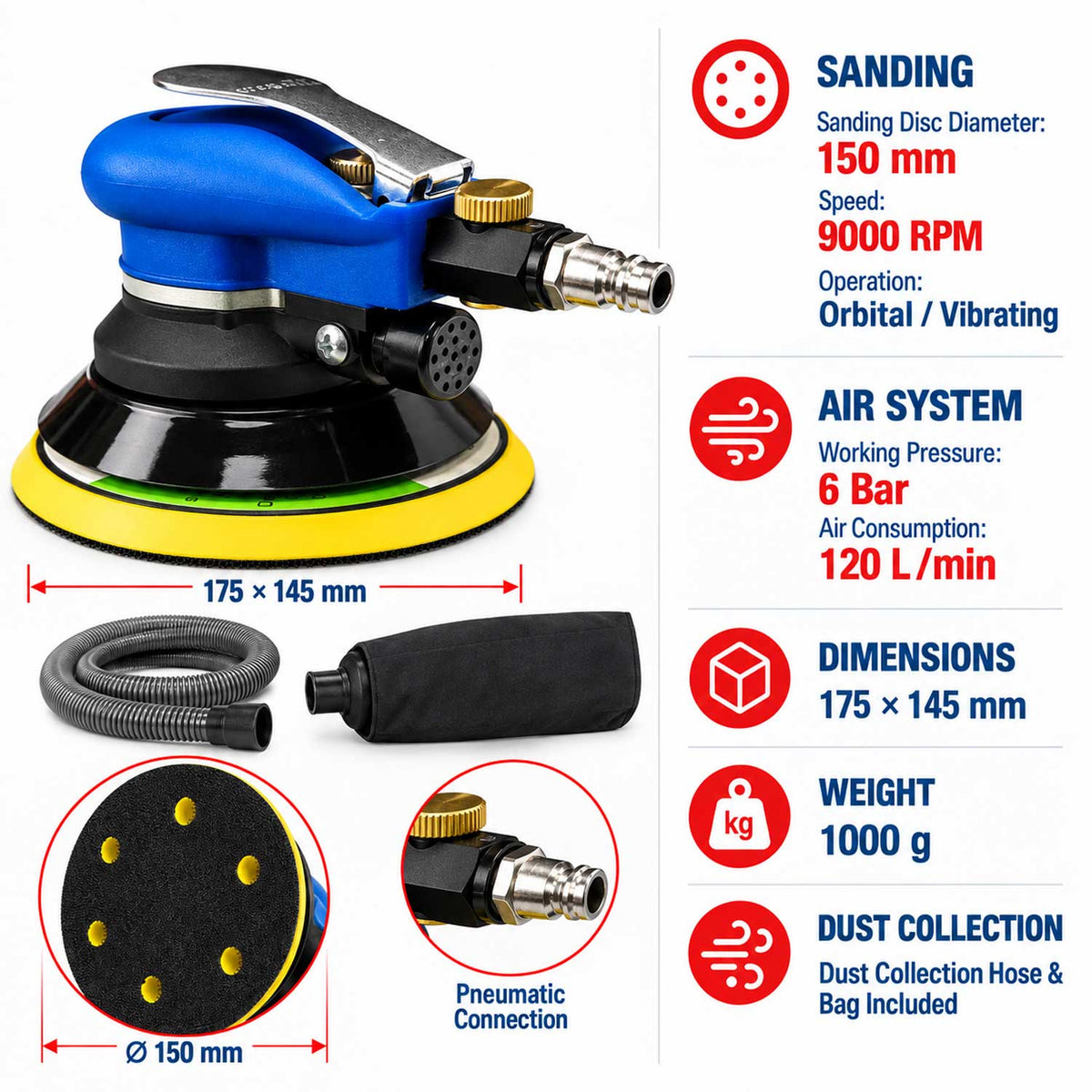 Αλοιφαδόρος Αέρος Έκκεντρος 150mm Μοντέλο 1 GEBO TOOLS