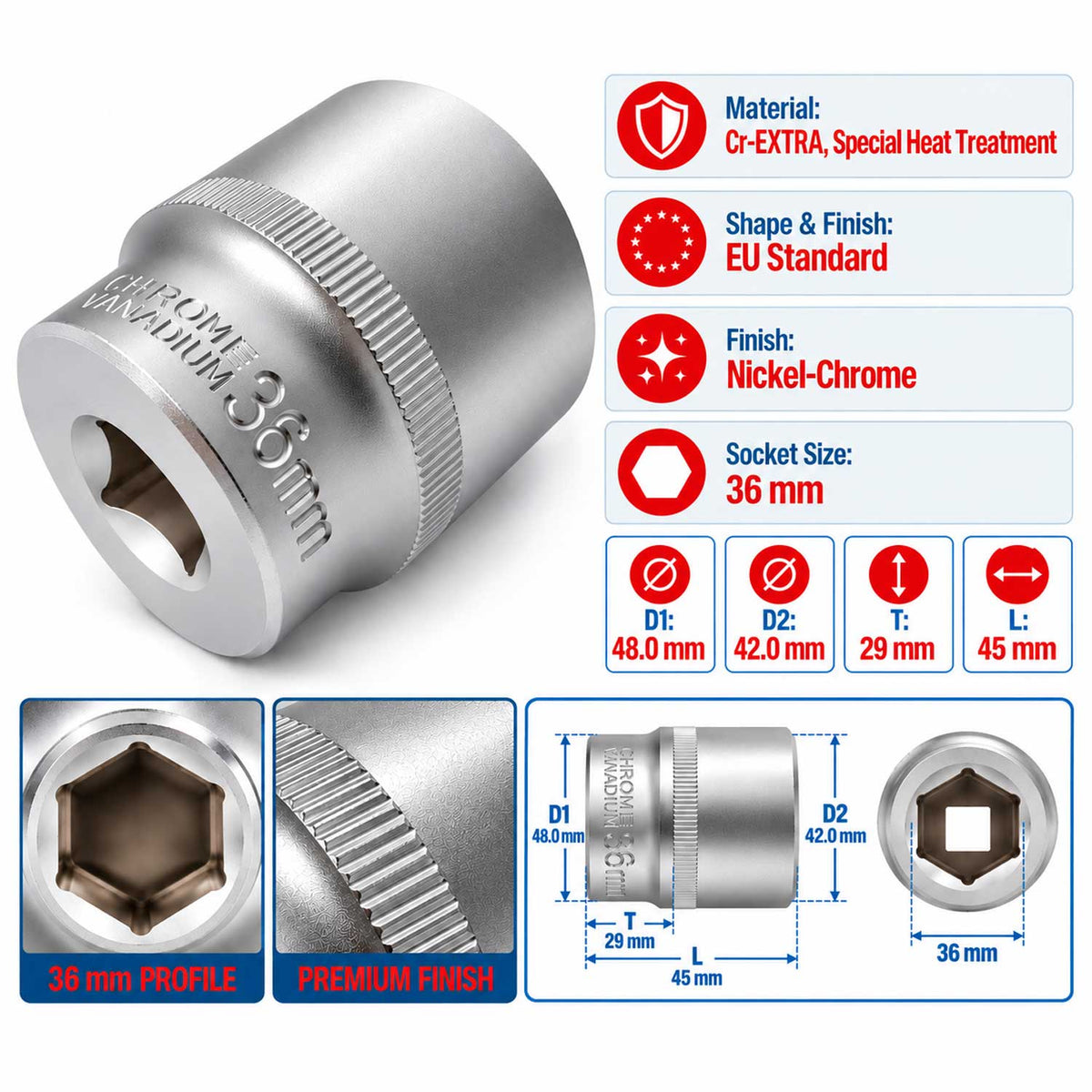 Καρυδάκι Κοντό 1/2" 36mm GEBO TOOLS