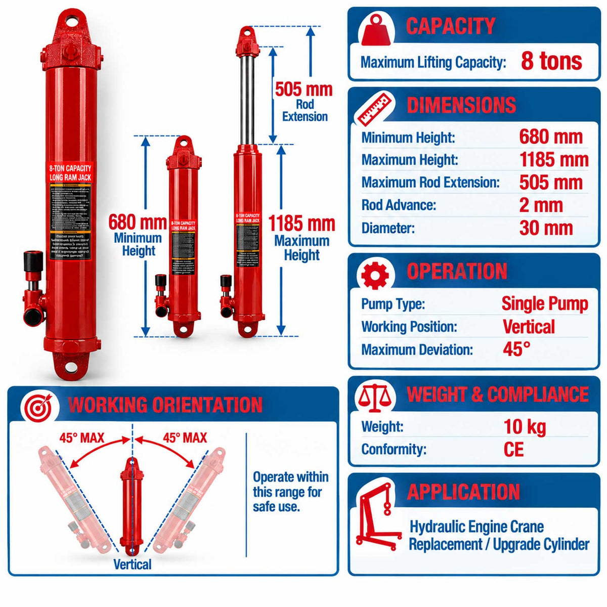 Ανταλλακτική Μπουκάλα για Γερανάκι 8T GEBO TOOLS