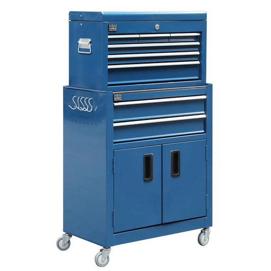 Εργαλειοφόρος Τροχηλάτος Με Εργαλεία Premium 2Τμχ 6 Συρτάρια Και 2 Πόρτες Μπλε 61.4x33x106.4cm HBM