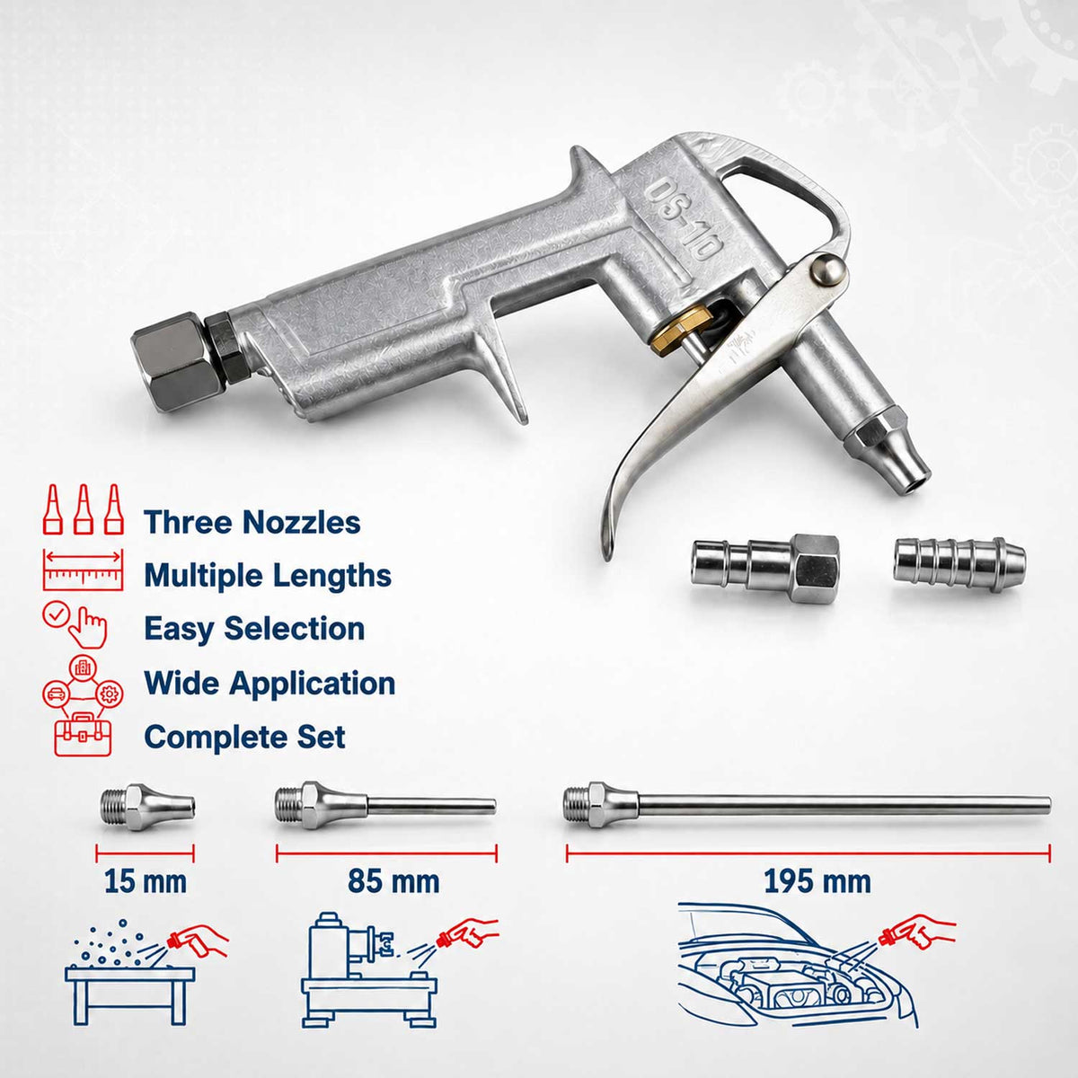 Σετ Πιστόλι Αέρος με 3 Ακροφύσια GEBO TOOLS
