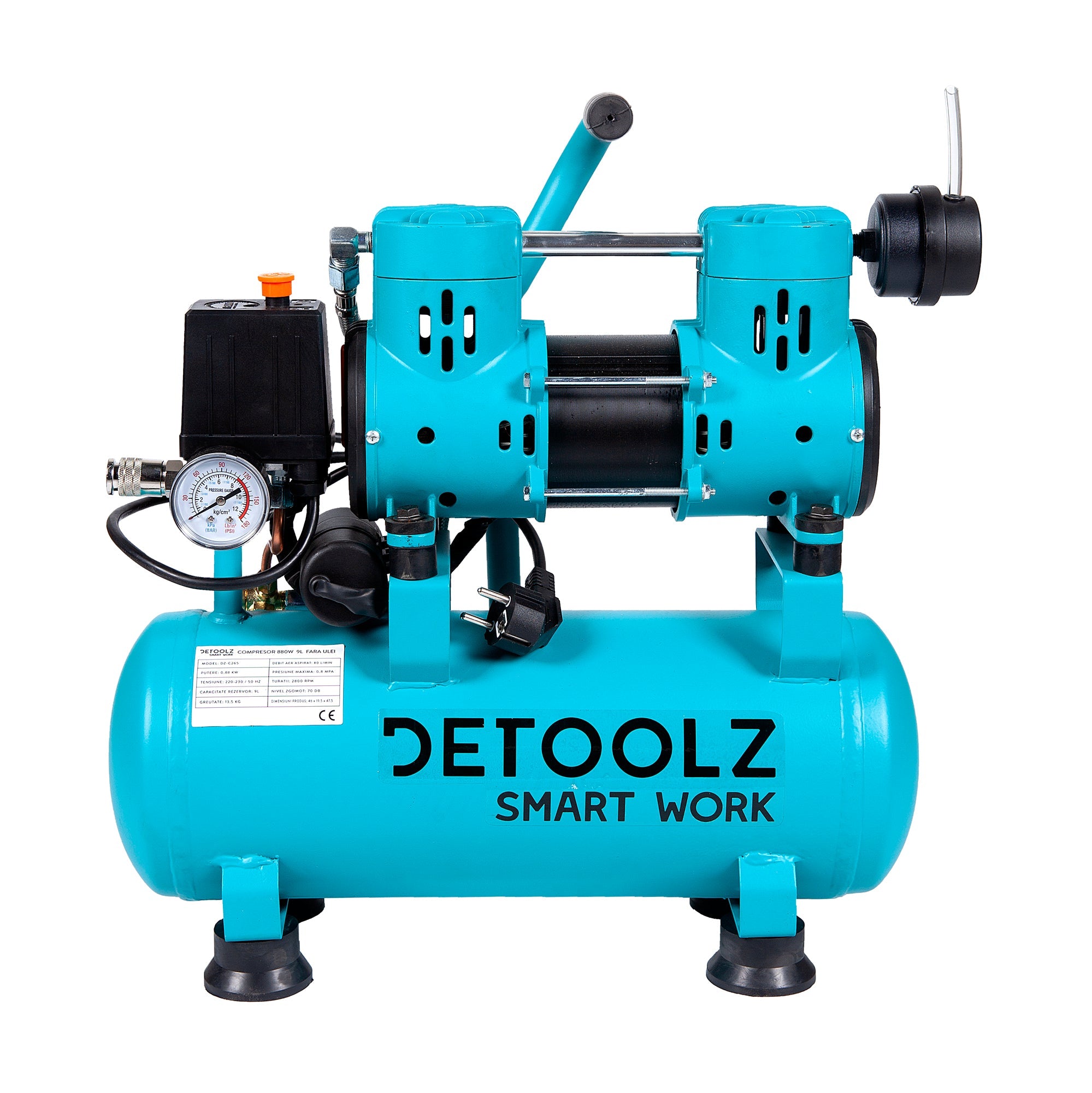 Συμπιεστησ Αερα Χωρισ Λαδι 880W 9L Detoolz