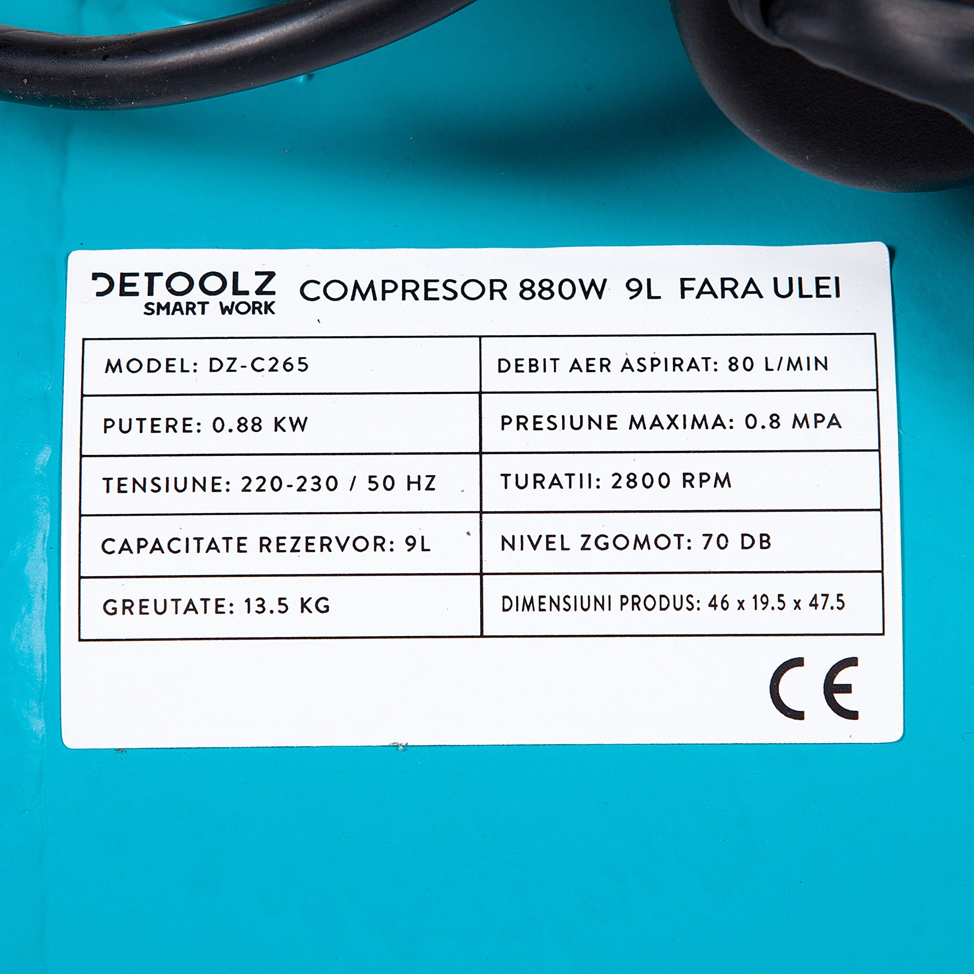 Συμπιεστησ Αερα Χωρισ Λαδι 880W 9L Detoolz
