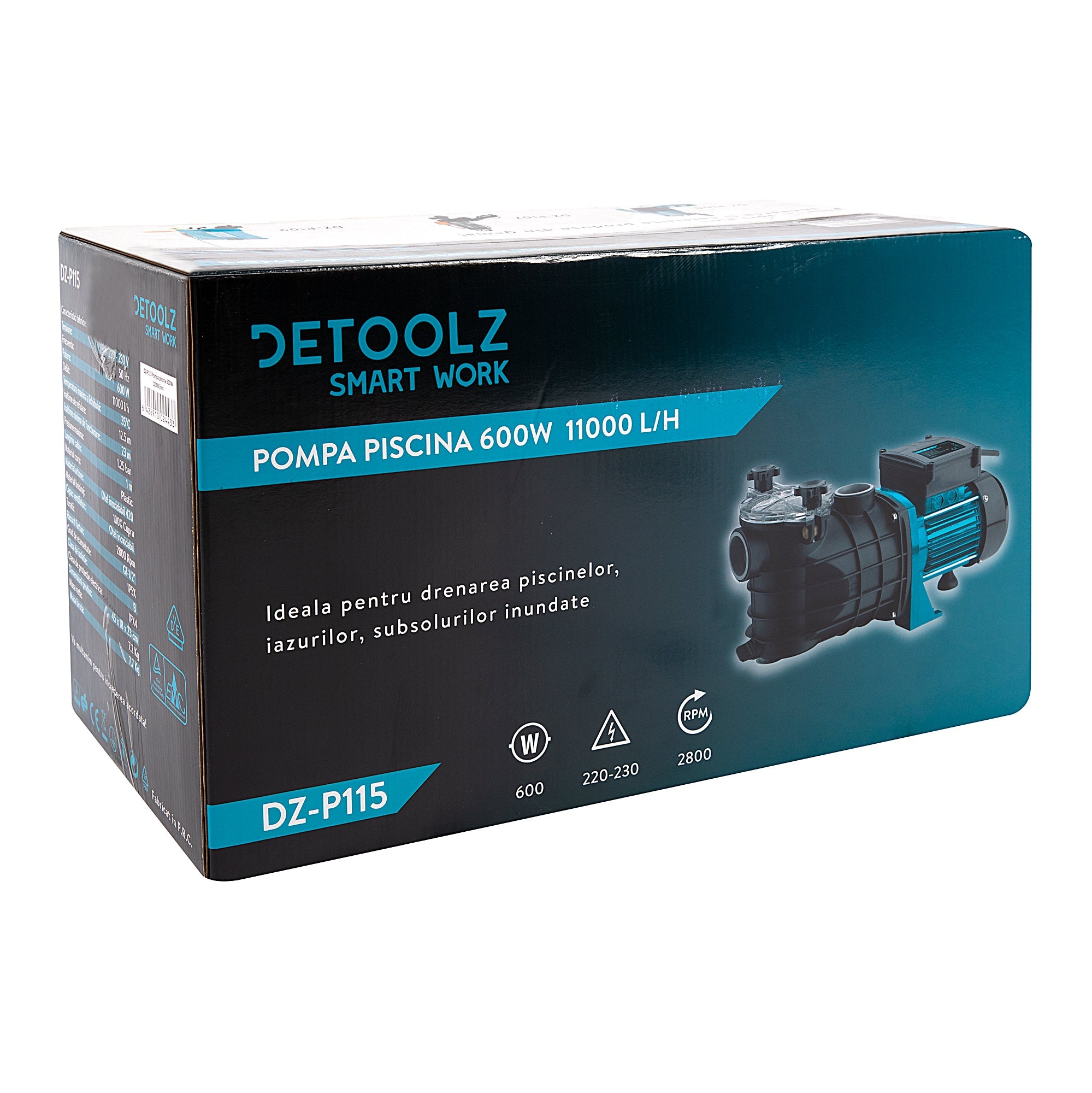Αντλία Πισίνας 600W Με Ροή 11000L/Ώρα Detoolz