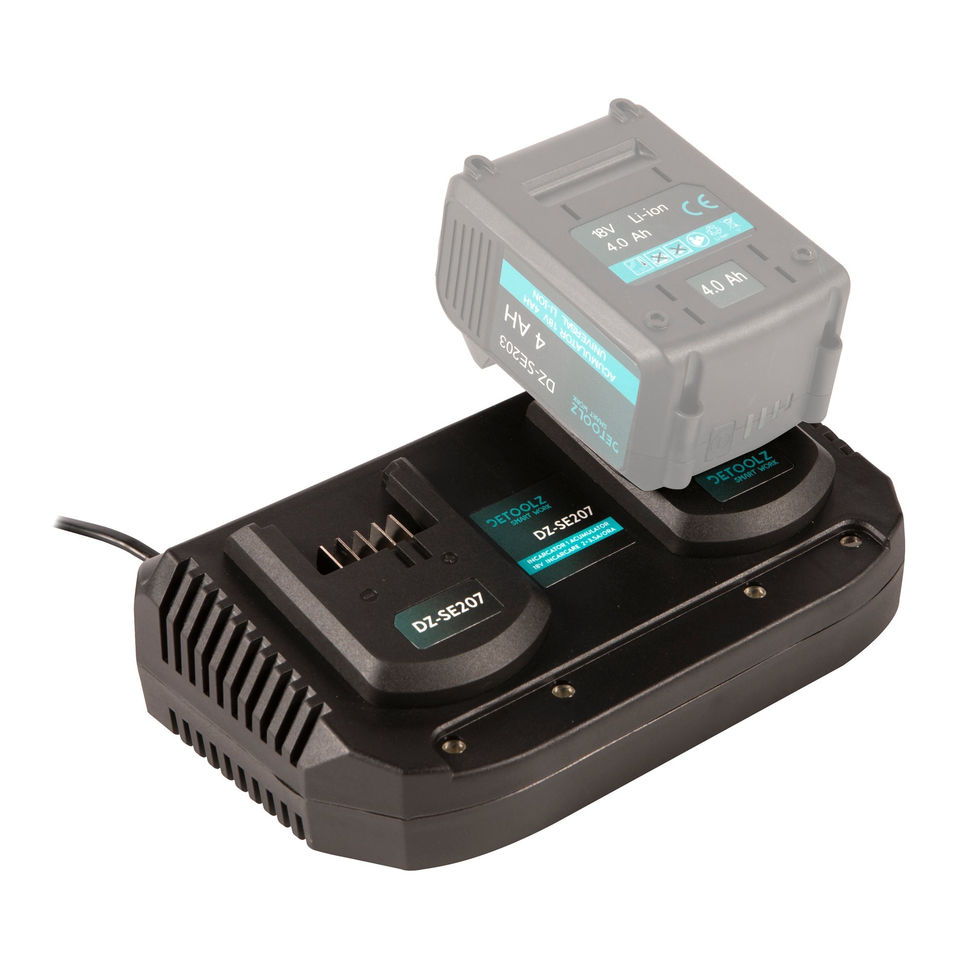 Φορτιστής Για 2 Μπαταρίες Li-Ion 18V 3.5A Detoolz