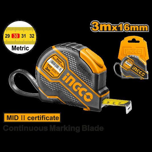 Μετροταινία με Αυτόματη Επαναφορά 10m με Πάχος 25mm INGCO