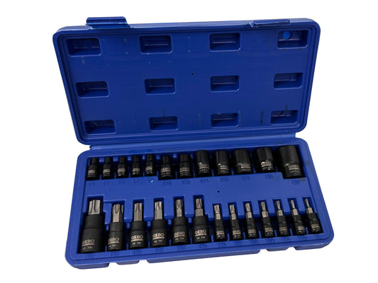 Σετ Μύτες Καρυδάκια Torx T8-T60 Προφίλ Ε Ε4-Ε20 1/4" 3/8" 1/2" 25Τμχ GEBO TOOLS