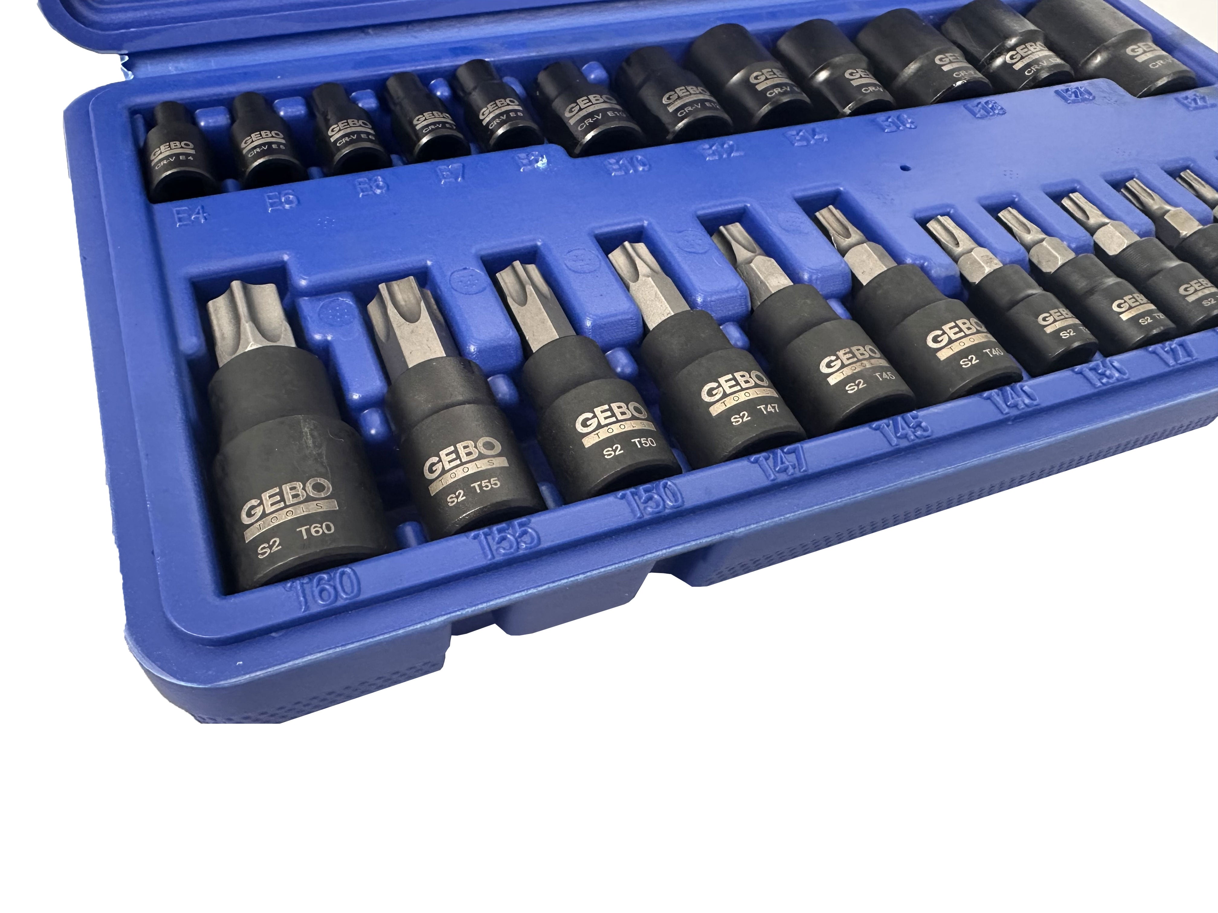 Σετ Μύτες Καρυδάκια Torx T8-T60 Προφίλ Ε Ε4-Ε20 1/4" 3/8" 1/2" 25Τμχ GEBO TOOLS