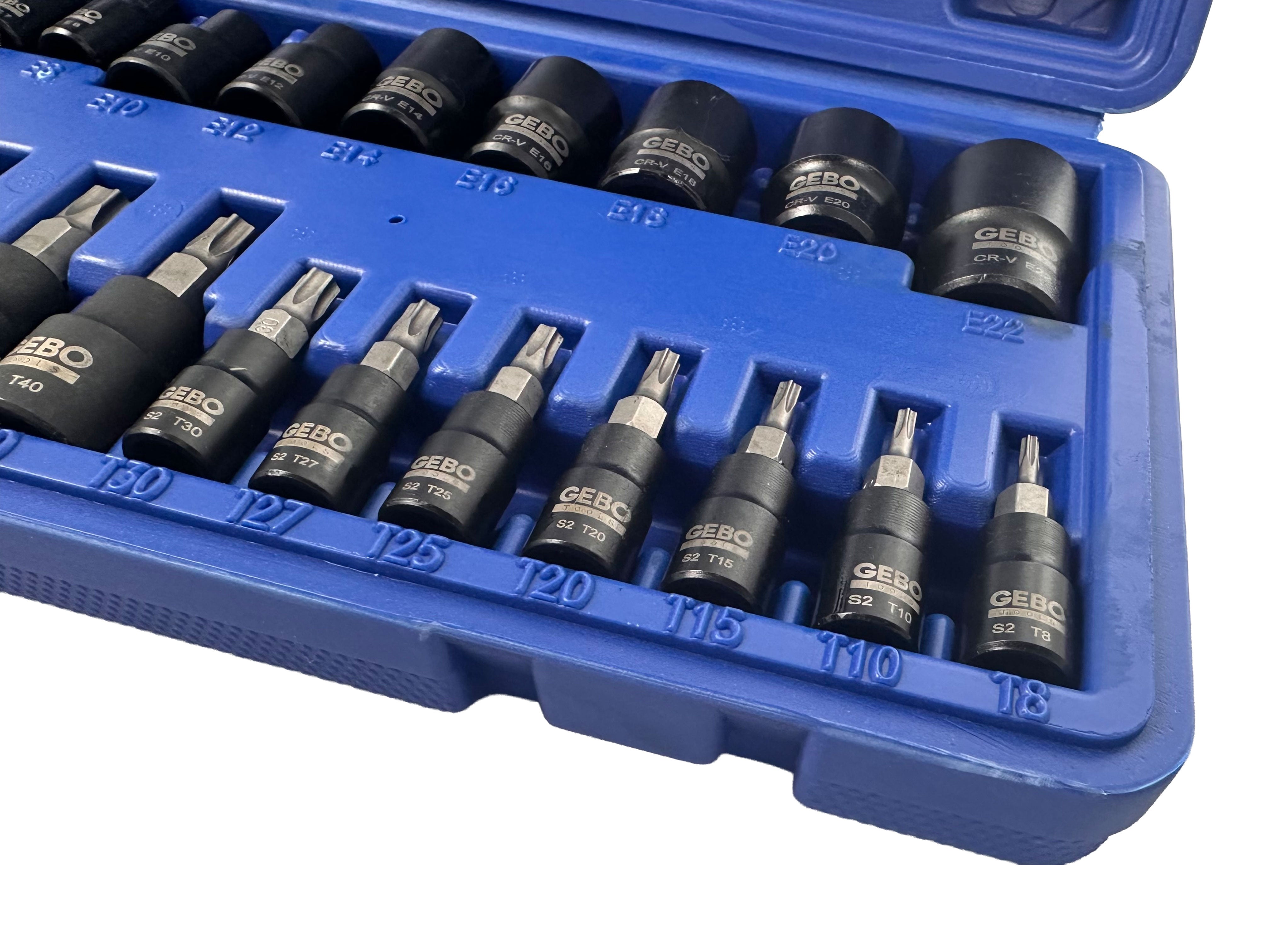 Σετ Μύτες Καρυδάκια Torx T8-T60 Προφίλ Ε Ε4-Ε20 1/4" 3/8" 1/2" 25Τμχ GEBO TOOLS