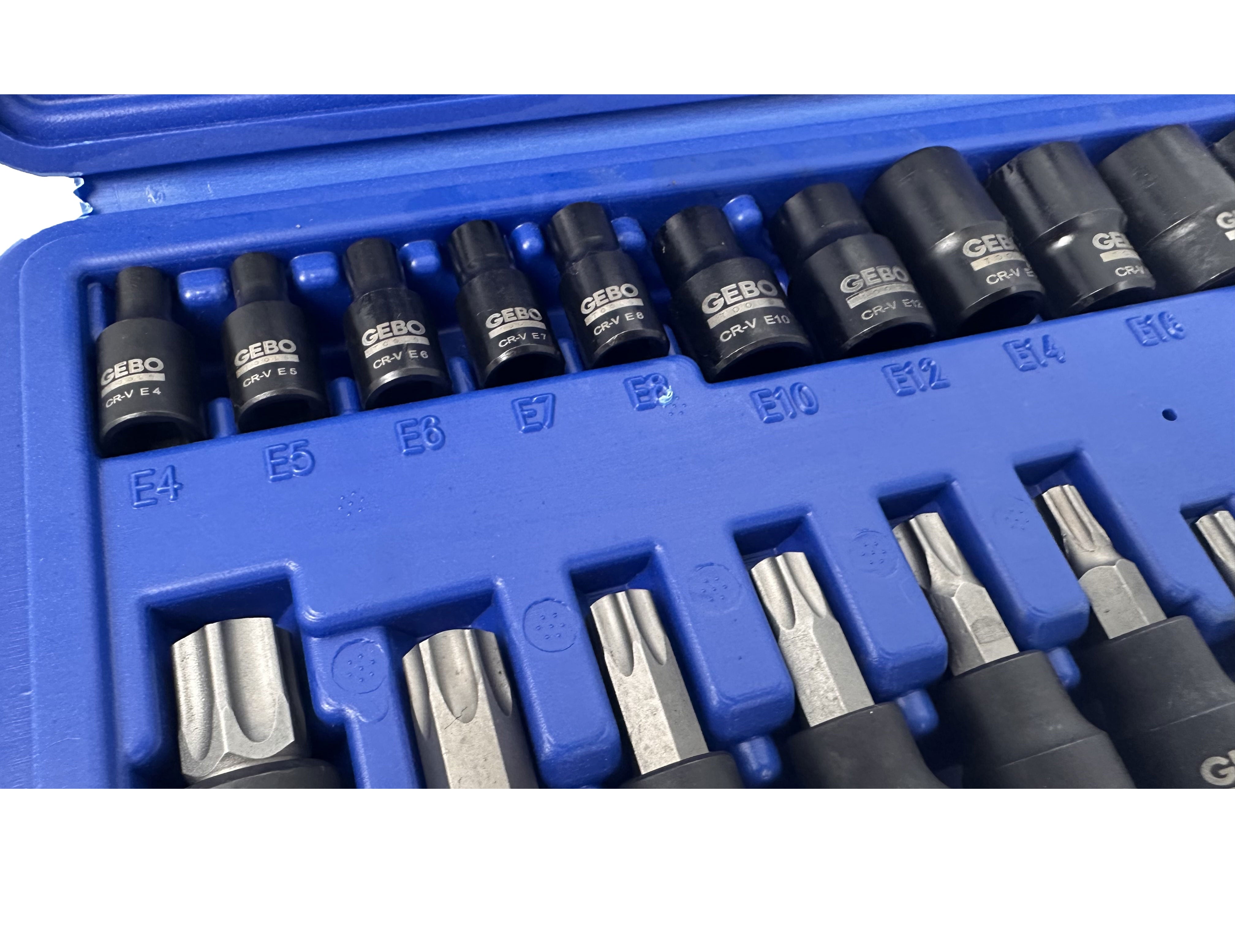 Σετ Μύτες Καρυδάκια Torx T8-T60 Προφίλ Ε Ε4-Ε20 1/4" 3/8" 1/2" 25Τμχ GEBO TOOLS
