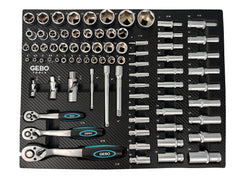 Επαγγελματική Συλλογή 81 Τεμαχίων – Ένθετο Module για Εργαλειοφόρο με Μακριά και Κοντά Καρυδάκια, Μύτες, Προεκτάσεις, Αντάπτορες και Καστάνιες 1/2”, 3/8”, 1/4” CR-V GEBO TOOLS