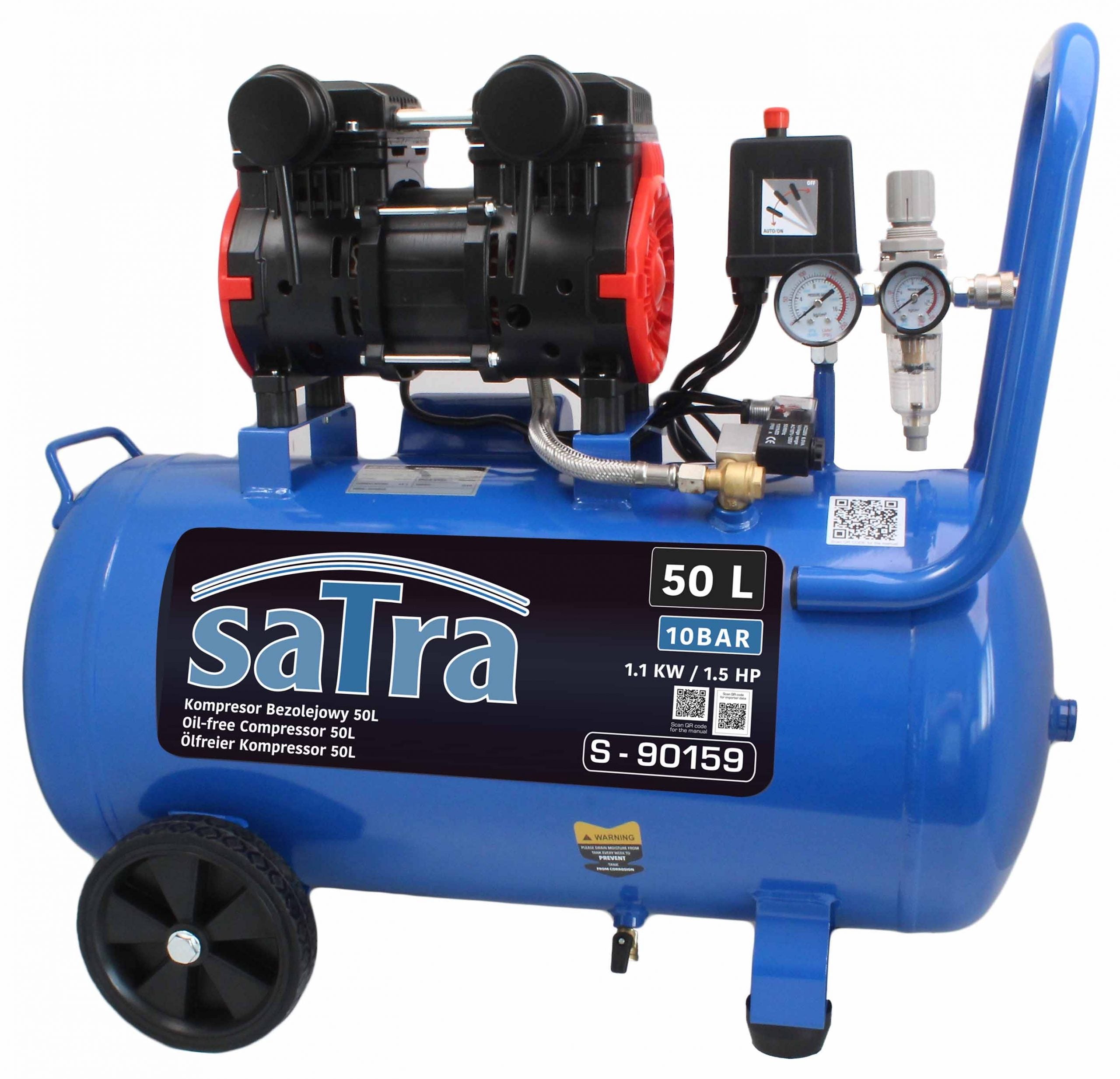 Αεροσυμπιεστής Oil Free 50L 1100W 10 bar 1.1kw/1.5HP SATRA