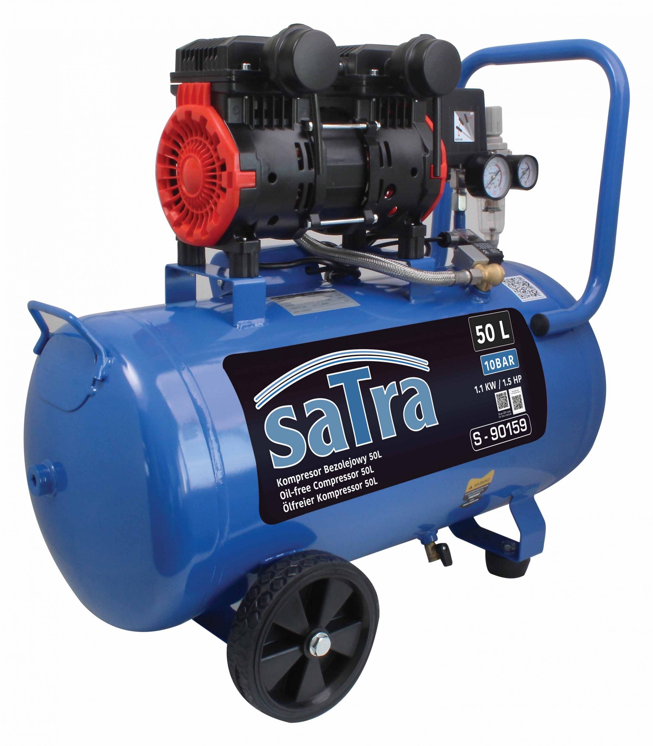 Αεροσυμπιεστής Oil Free 50L 1100W 10 bar 1.1kw/1.5HP SATRA