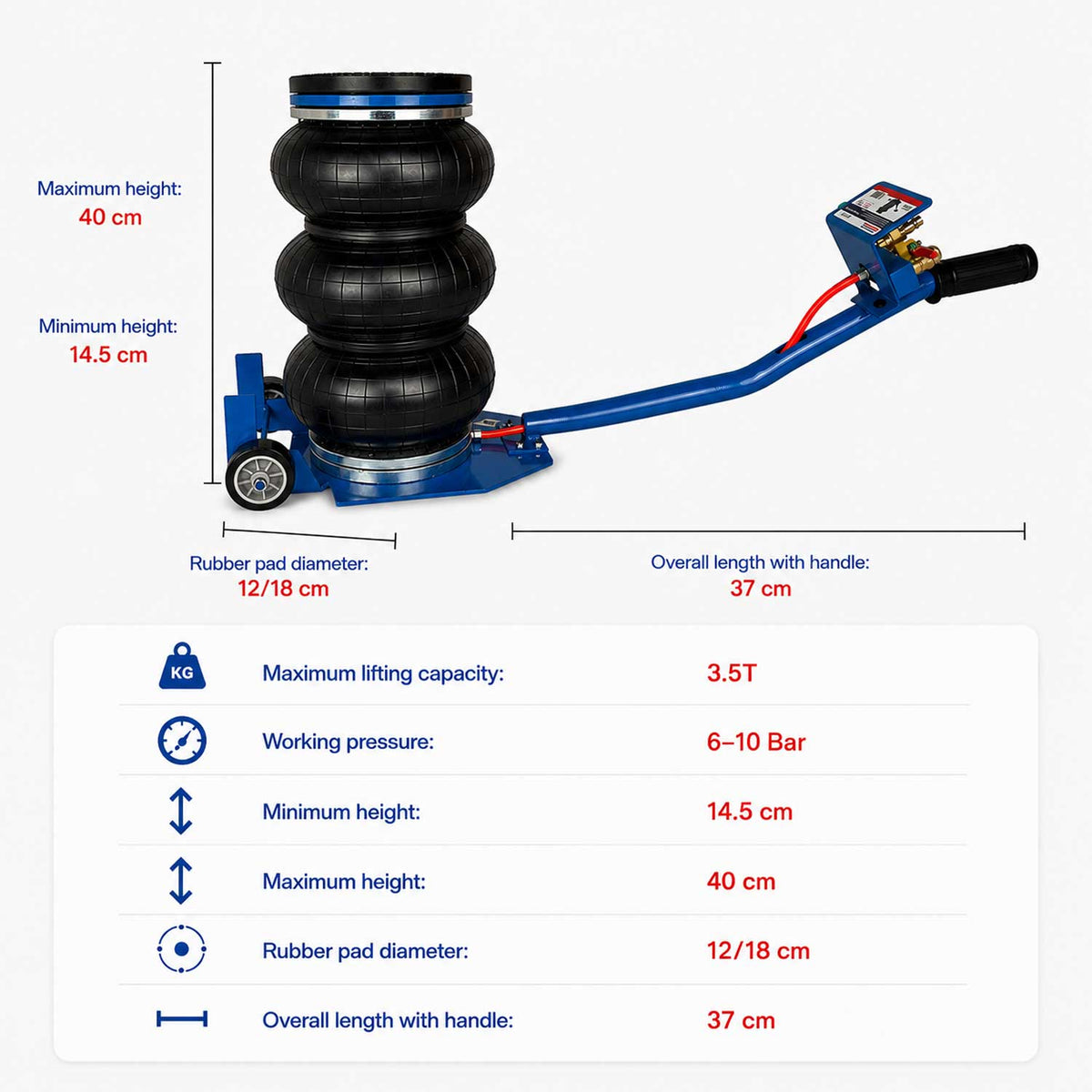 Γρύλος Αέρα με 3 Φούσκες και Κοντή Λαβή 3500kg GEBO TOOLS
