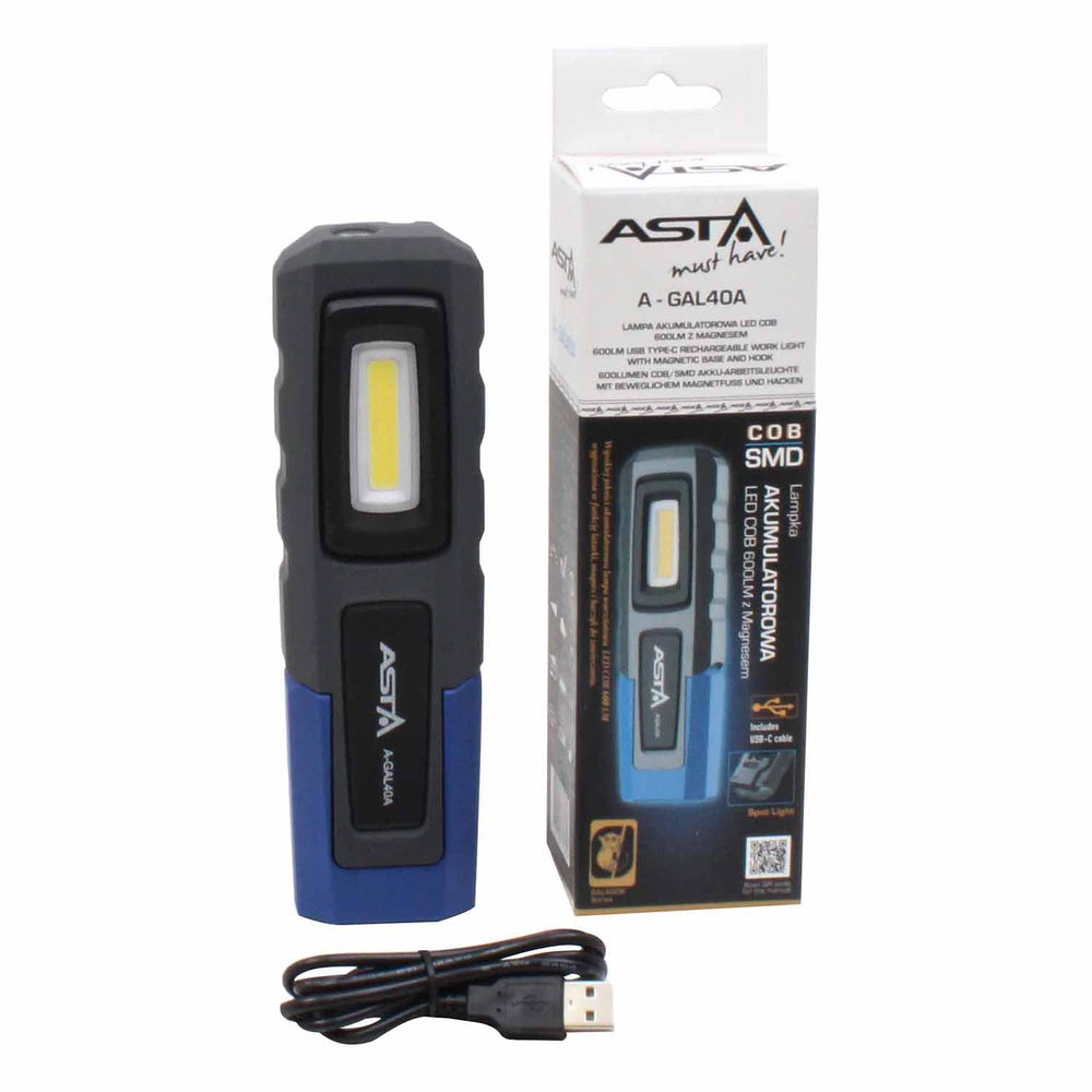 Φακός Εργασίας Cob Led με Μπαταρία 600 Lumens ASTA