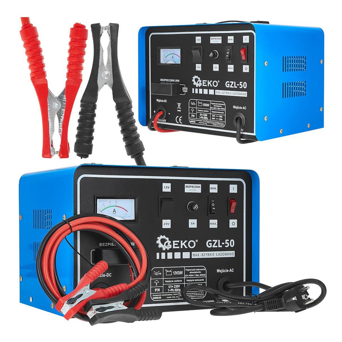 Φορτιστής Μπαταρίας Αυτοκινήτου 12/24V GZL-50 28/25A Για Μπαταρίες 40-400Ah Με Λειτουργία Fast Charge GEKO