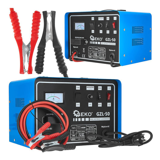 Φορτιστής Μπαταρίας Αυτοκινήτου 12/24V GZL-50 28/25A Για Μπαταρίες 40-400Ah Με Λειτουργία Fast Charge GEKO