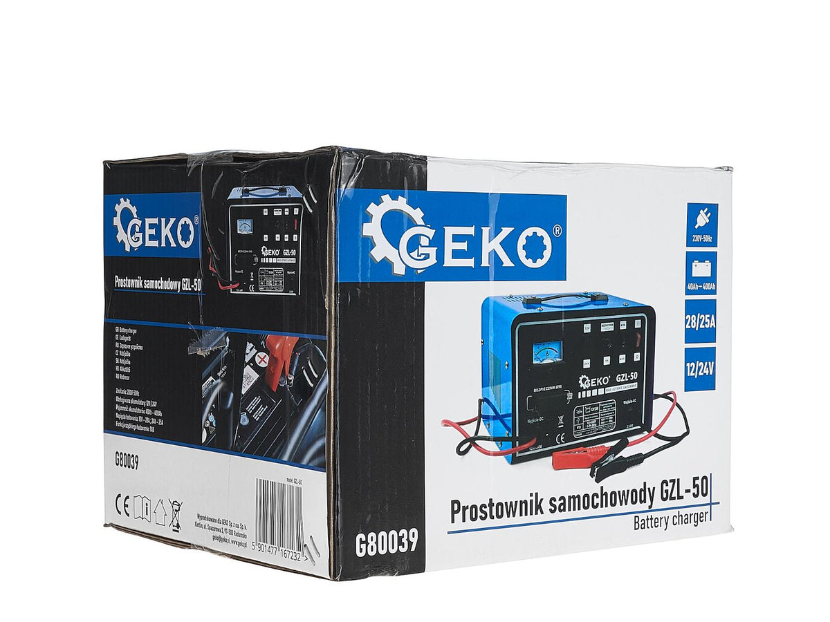 Φορτιστής Μπαταρίας Αυτοκινήτου 12/24V GZL-50 28/25A Για Μπαταρίες 40-400Ah Με Λειτουργία Fast Charge GEKO