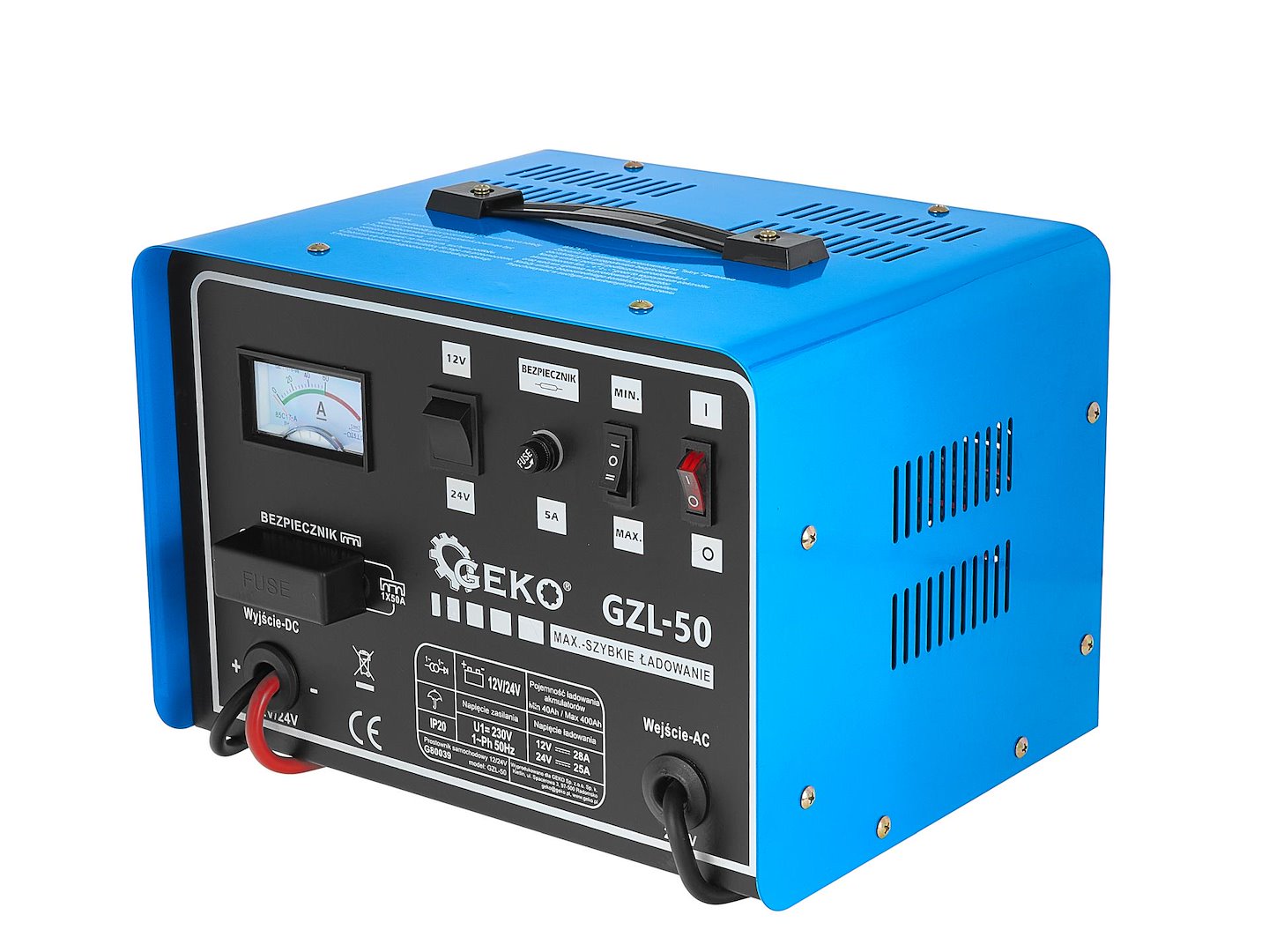 Φορτιστής Μπαταρίας Αυτοκινήτου 12/24V GZL-50 28/25A Για Μπαταρίες 40-400Ah Με Λειτουργία Fast Charge GEKO