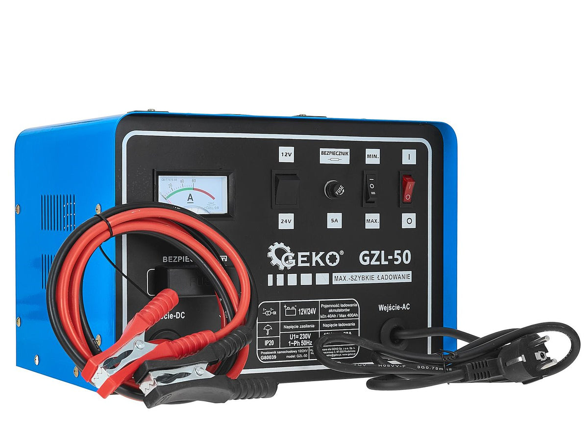 Φορτιστής Μπαταρίας Αυτοκινήτου 12/24V GZL-50 28/25A Για Μπαταρίες 40-400Ah Με Λειτουργία Fast Charge GEKO