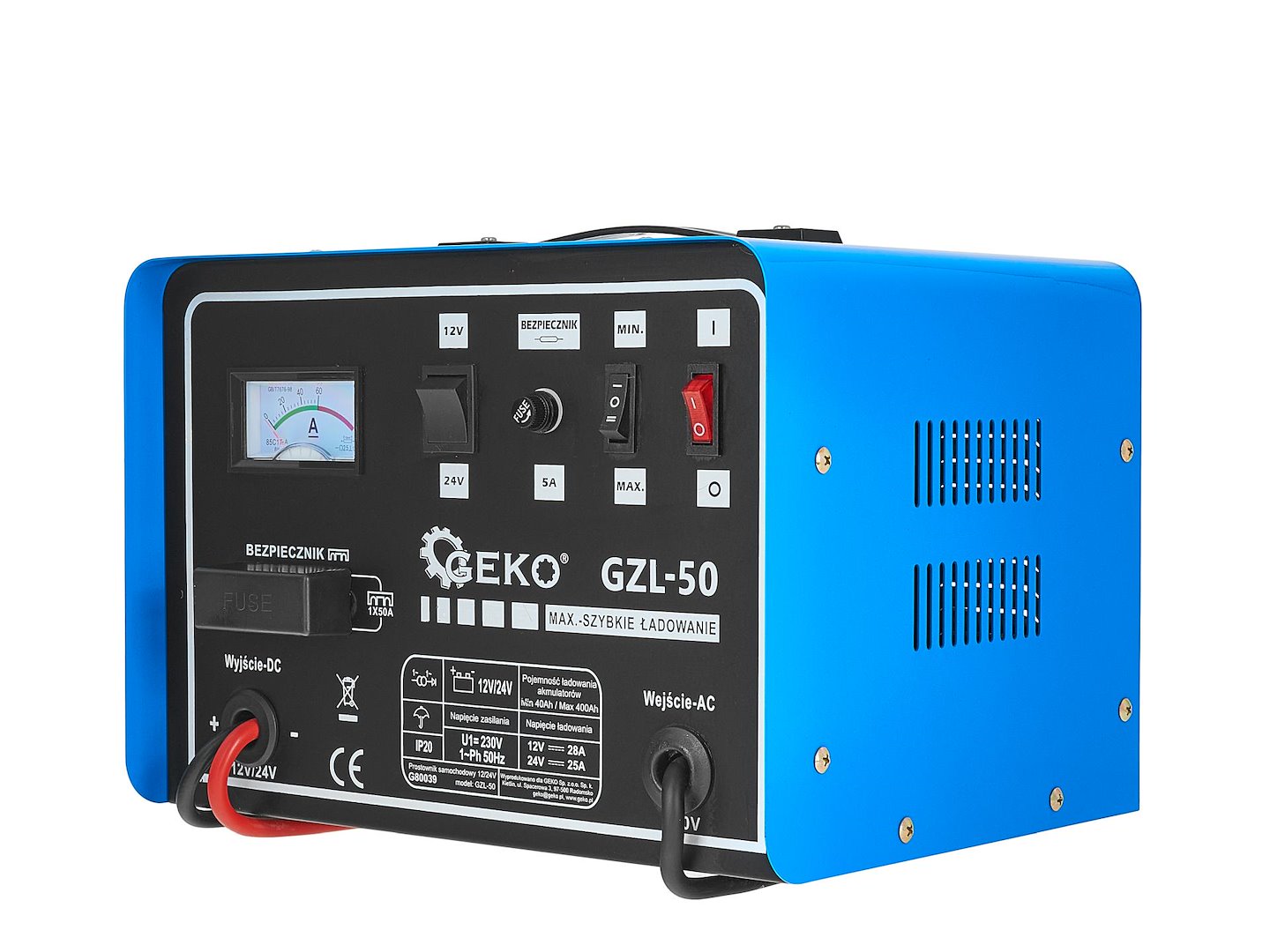 Φορτιστής Μπαταρίας Αυτοκινήτου 12/24V GZL-50 28/25A Για Μπαταρίες 40-400Ah Με Λειτουργία Fast Charge GEKO