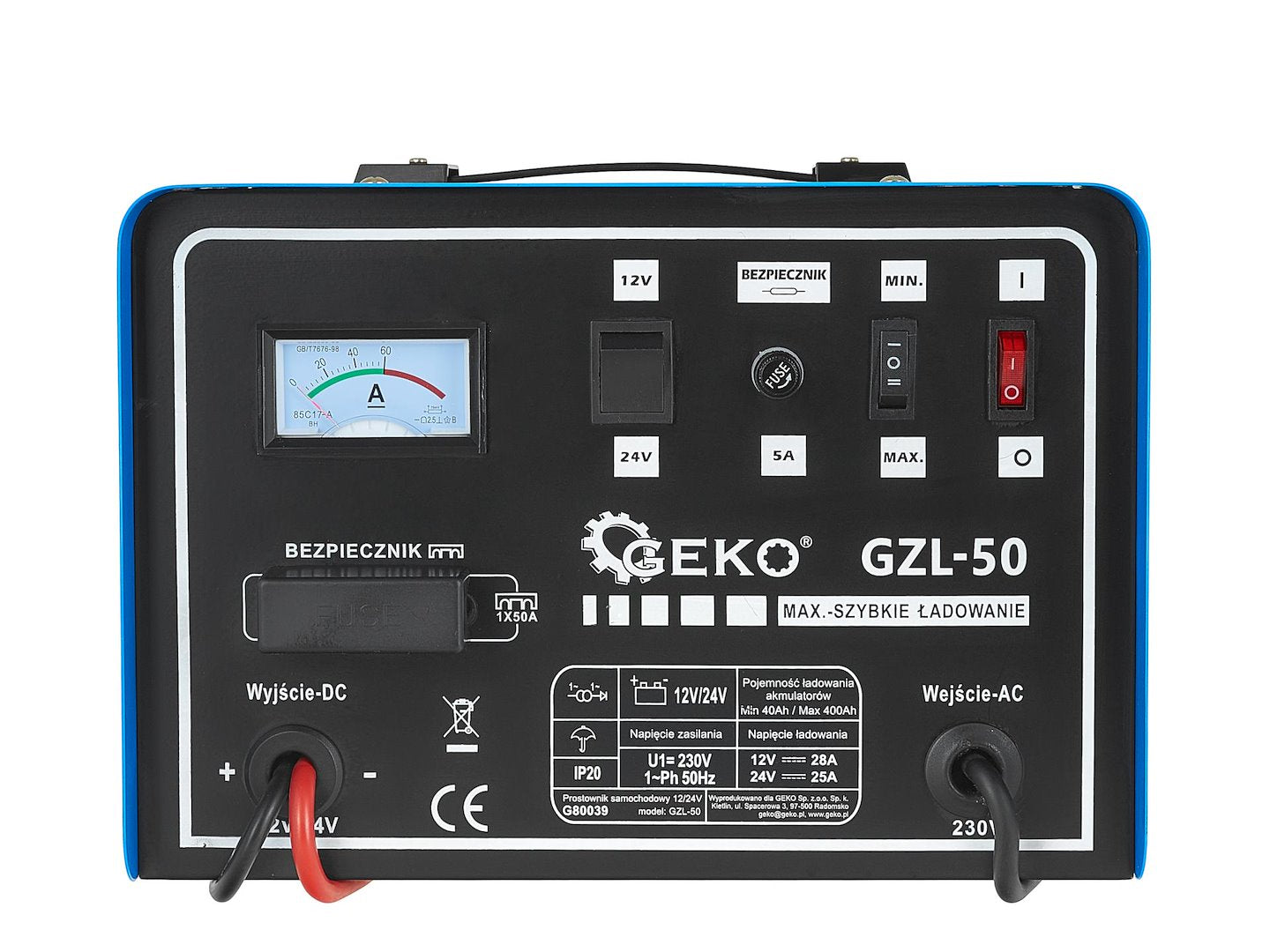 Φορτιστής Μπαταρίας Αυτοκινήτου 12/24V GZL-50 28/25A Για Μπαταρίες 40-400Ah Με Λειτουργία Fast Charge GEKO