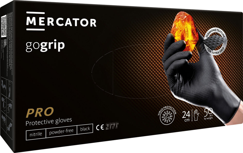 Γάντια Νιτριλίου GOGRIP Premium L 50 Τμχ Μαύρο MERCATOR