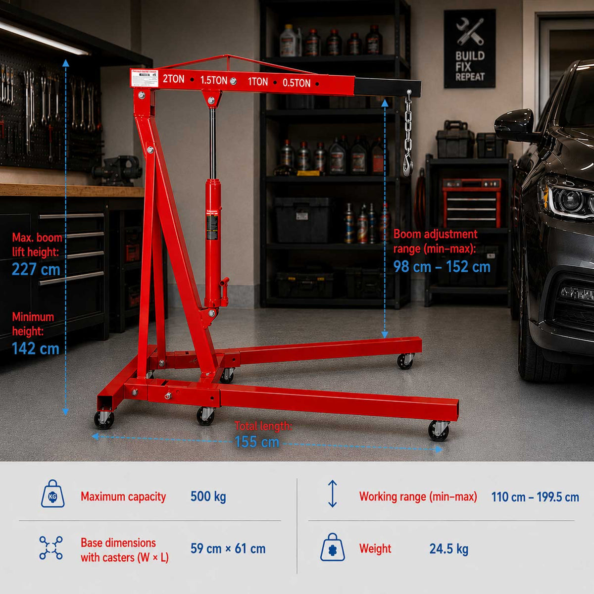 Γερανάκι Ανύψωσης Κινητήρων Υδραυλικό 2T GEBO TOOLS