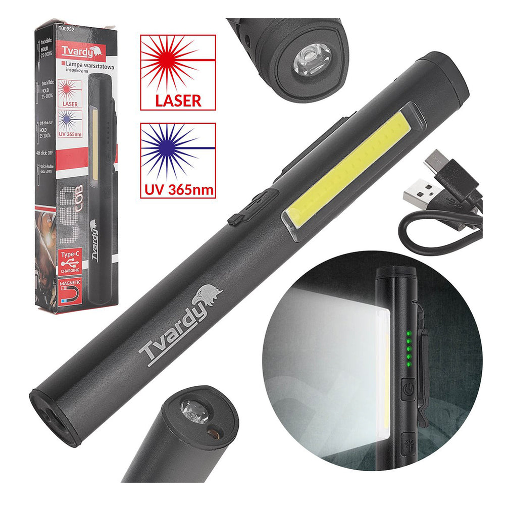 Λάμπα Led Cob Με Laser Και UV Με Μαγνήτη Επαναφορτιζόμενη 5w 400Lumens