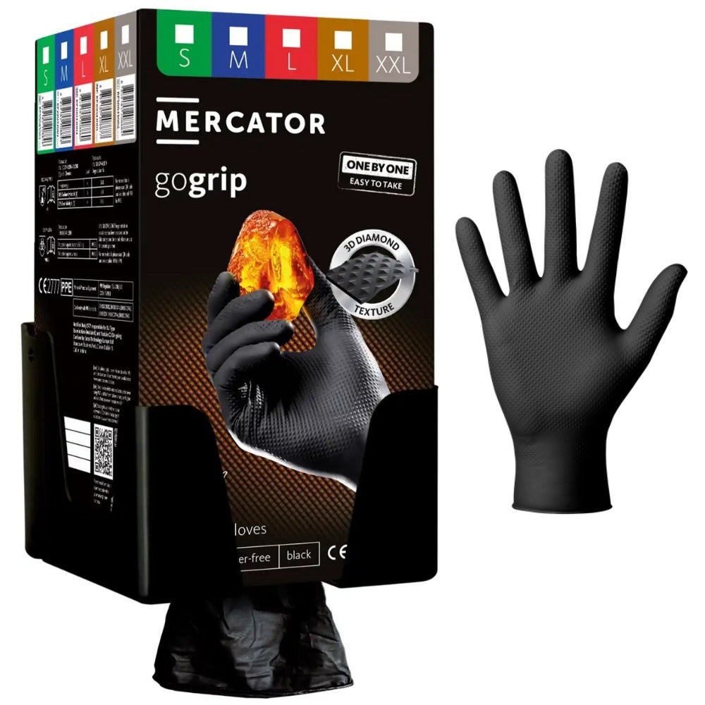 Σετ Γάντια Νιτριλίου Premium MERCATOR GOGRIP BY ONE Μαύρα, Μέγεθος L, 100Τμχ