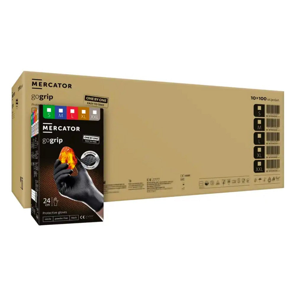 Γάντια Νιτριλίου Premium Mercator GoGrip One By One, Μεγέθους M, Μαύρα, 100Τμχ